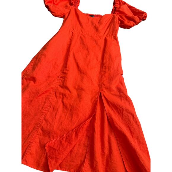 Banana Republic Plus‎ Linen-Blend Midi Dress in Orange Pockets Size 14 - Picture 9 of 13